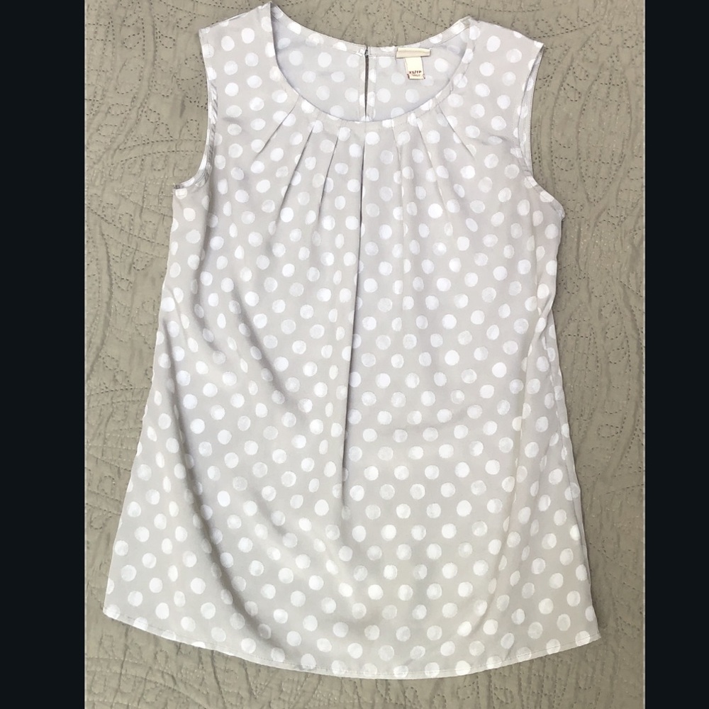 Merona  Gray and White Sleeveless Polka Dot Blouse